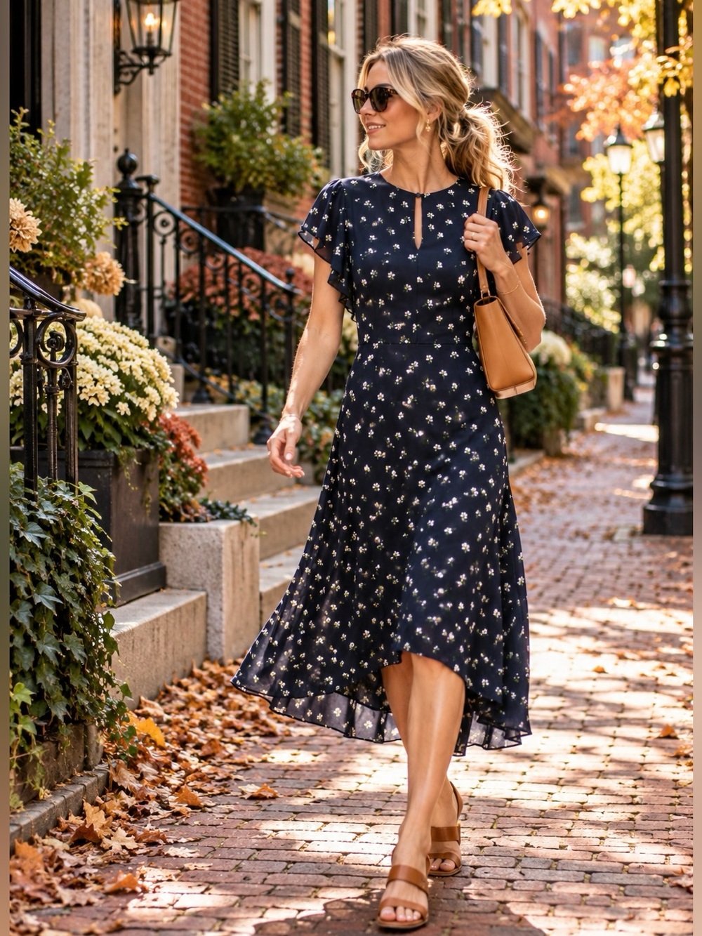 Kate Spade “Daisy Toss” Navy Floral Flutter Midi Dress - 14